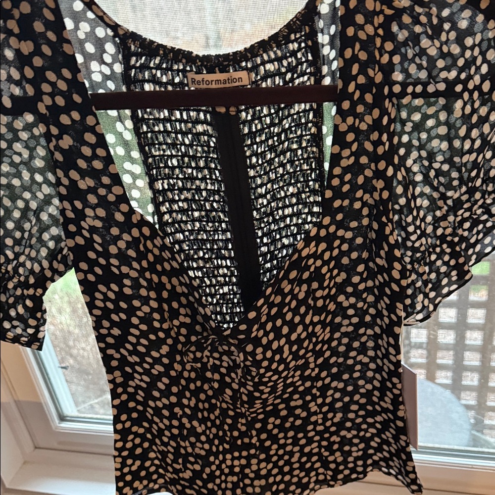 Reformation Black and White Polka Dot Blouse